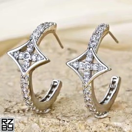 Crystal Zirconia Clover Hoop Stud Earrings, Waterproof Electroplated 18K Gold/Rhodium, Hypoallergenic, 2.6 cm Length, with Gift Jewellery Pouch (Silver Rhodium)