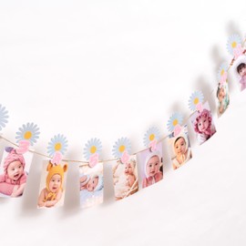 Daisy 12 Month Photo Banner - Daisy Monthly Milestone Photo Banner with Clips, First Birthday Decorations for Newborn to 12 Months, 1st Birthday Photo Banner for Baby Shower, Party