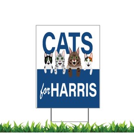 Cats For Harris (E) 18x12" Vertical Yard Sign (Outdoor, Weatherproof Corrugated Plastic) Metal Stake Included, by M&R