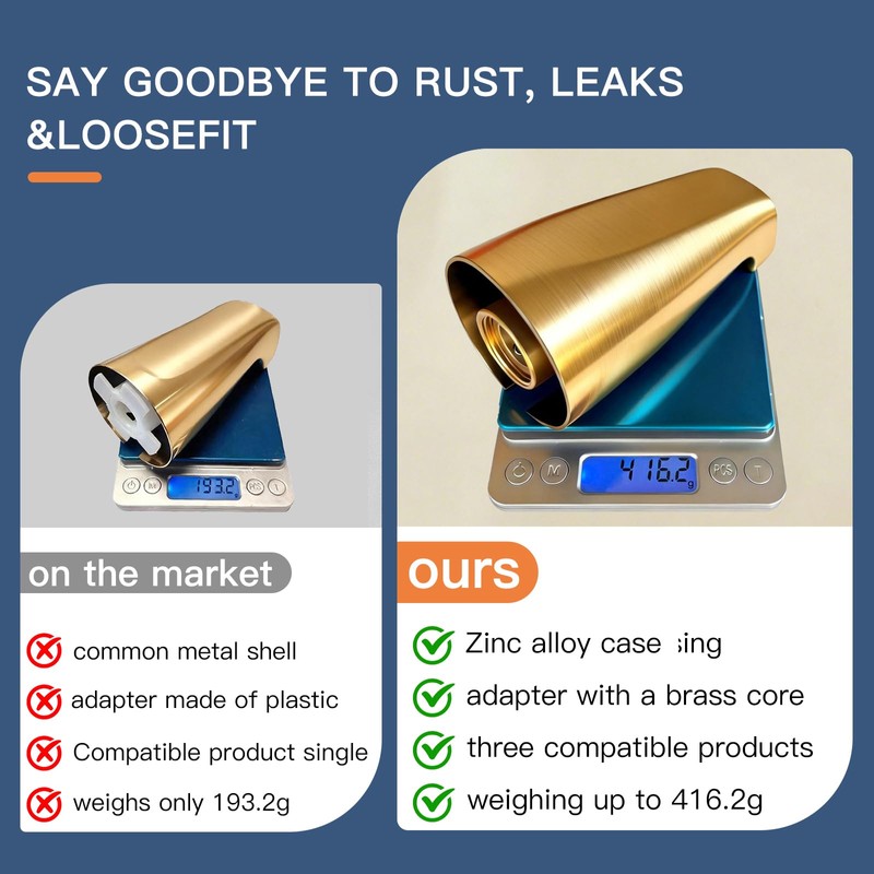 Brushed Gold Tub Spout Without Diverter, Shower Faucet,Brass Adapter,5.3"