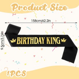 King Birthday Sash for Men Birthday King Birthday Sash Black Satin Sash with Gold Letter Birthday Boys Birthday Party Decoration