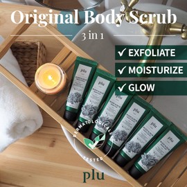 PLU Original Walnut Body Scrub Polish - Rosemary Herb - Exfoliating & Moisturizing & Glow - for Acne, Cellulite, Stretch Marks, Spider Veins - Fresh Chamomile & Rosemary Scent, 6.76 oz.