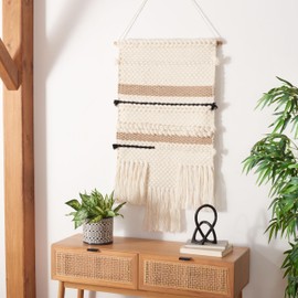 SAFAVIEH Home Collection Sedona 119 Ivory/Black Boho Tribal Woven Wool & Linen Tassel Fringe Tapestry Hanging Wall Art