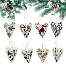 DIY Heart Shaped Hand Embroidered Christmas Ornament Kit Complete Craft Set with Pre-Printed Fabric Embroidery Thread Holiday Cross Stitch Decor for Beginners Adults and Home Decor (Finished product)