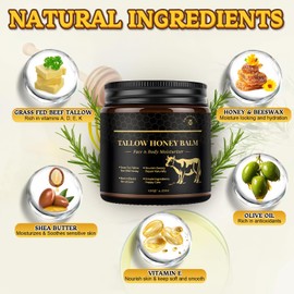 YOURTONE Beef Tallow for Skin, Tallow and Honey Balm for Face, Grass-Fed Beef Tallow Face Moisturizer, Deeply Moisturizing for Dry & Sensitive Skin (4.23oz/120g)