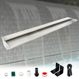 SUMGREEN 36 Inch Pool Fountain 304 Stainless Steel Waterfall Spillway with Pipe Connector Kits, Wider Water Flow Sheer Descent Platform Water Feature Fountain for Swimming Pool, Outdoor Garden Decor