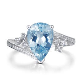 EUSJ 2CT Aquamarine Ring 925 Sterling Silver Pear Cut 7 * 9MM Sky Blue Aquamarine and White Moissanite Aquamarine Engagement Rings Aquamarine Gifts for Women-A-5