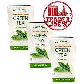 Trader Joe's 3 Packs Trader Joe's Decaffeinated Green Tea 20 Tea Bags 1.34oz Each, Total 60ct