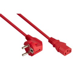 kabelmeister Power Cable Protective Contact Plug Type E+F (90° Angled) to IEC Socket C13 Red 1.00 mm² 3 m