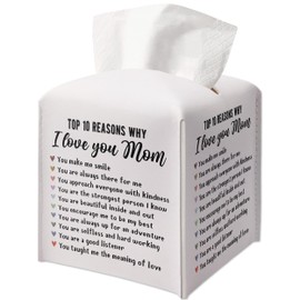 Leather Tissue Box Cover Square Gifts, Thank You Gift for Mom, I Love You Quote Present Ideas for Family, Bathroom Toilet Desk Decor, Housewarming New Home Favor-(5.2 Inches) A92