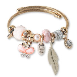 DS Charm Bracelets for girls,exquisite cute cartoon friendship bracelets Stainless Steel Bangle with birthday Gift box, Adjustable girls jewelry Suitable for holiday gifts (Pink Butterfly 10)