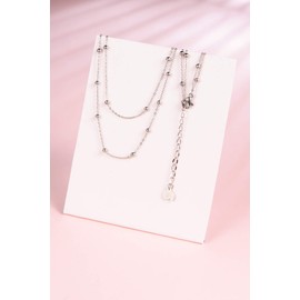 Happiness Boutique Women's Multi-Layer Necklace in Silver Colour, Double Row Chain Minimalist Jewellery Made of Stainless Steel, Stainless Steel