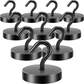 Neosmuk Black Magnetic Hooks, 80lb+ Heavy Duty Earth Magnets with Hook for Refrigerator, Extra Strong Cruise Hook for Hanging, Magnetic Hanger for Curtain, Grill (Black, Pack of 10)