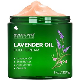 MAJESTIC PURE Lavender Oil Foot Cream – Warming Cream for Dry, Cracked Feet, Hands, Heels, Elbows, Nails, and Knees – Softens & Moisturizes Skin – 8 oz