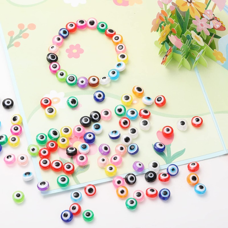 300pcs Evil Eye Beads for Jewelry Making,Flat Round Bead 8mm