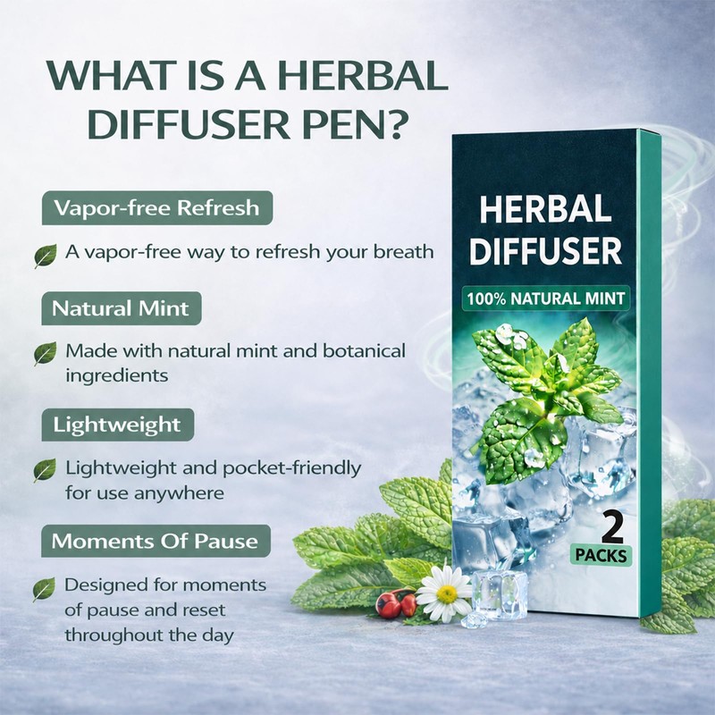 Herbal Diffuser Pen 2 Pack, Mint Non-Electric Personal Aroma Stick