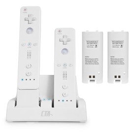 CTA Digital Wii Remote Dual Charge Station with 2 Rechargeable Batteries (White)