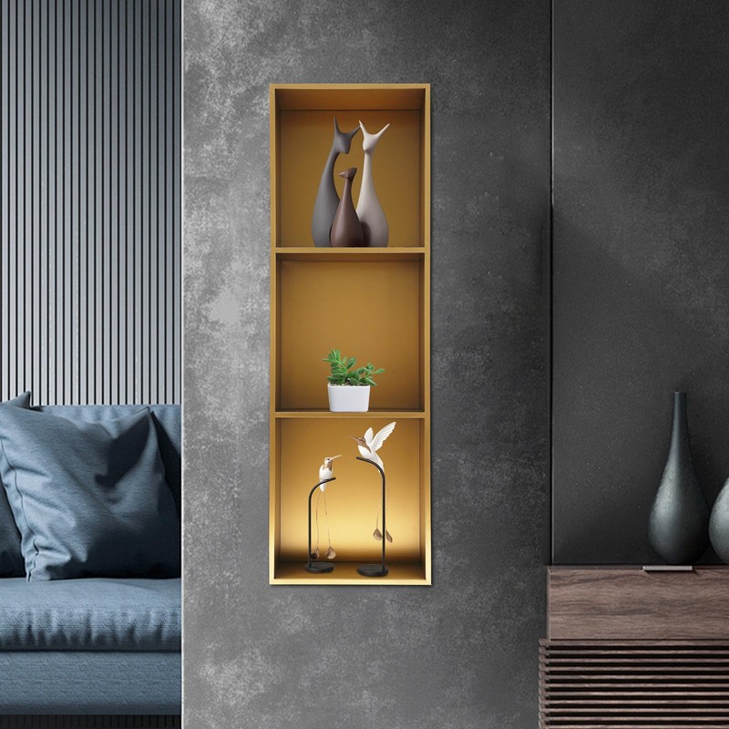 BIXIBIN 3-Tier Recessed Bathroom Shower Shelf in Titanium Gold, Stainless