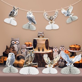 Sursurprise 8Pcs Owl Honeycomb Centerpieces for Table, Owl Birthday Baby Shower Decorations Woodland Forest Animal Party Supplies