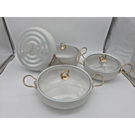 Intersef 7 pc Nonstick Cookware Set, Non-Toxic Pots, Pans, Oven, Utensils - Gold Granite