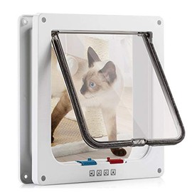 4-Way Switch Mode Cat Flap, Excellent Quality, Weatherproof Cat Door for Indoor and Outdoor Doors, Ideal for Cats and Small Dogs, White, 23.5 x 25 x 5.5 cm