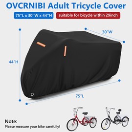 OVCRNIBI Adult Tricycle Cover Electric Tricycle Cover,Outdoor Waterproof and Dustproof Storage Bicycle Cover,Heavy Duty Oxford Cloth Tricycle Cover,Black