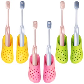 OUJUN 6 PCS Wall Mounted Toothbrush Holder, Colorful Fun Cave Shoe Shape Bathroom Toothbrush Holder, Couple Toothbrush Holder, Kids Self-Adhesive Toothbrush Organizer (Pink, Yellow, Green)