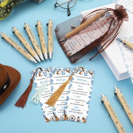 Gilprop 50 Sets Baby Shower Favors for Guests Includes 50 Baby Shower Ballpoint Pens 50 Thank You Bookmarks 50 Organza Bags for Gender Reveal Gifts Guest Prizes(Cowboy,Blue)