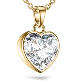 Heart Necklace Gold Plated for Women | Chain with Heart-Shaped Zirconia Gem Stone Pendant | I Love You Gift Romantic Gifts for Her Girlfriend Wife Ladies Girls Anniversary Birthday Presents Jewellery