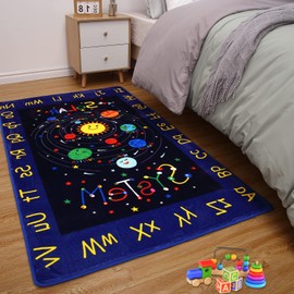 COZYLOOM Kids Solar System Educational Rug Galaxy Outer Space Kids Rugs for Playroom Learning Planet Non Slip Kids Playmat Car Rug for Kids Bedroom Nursery Playroom Classroom, 3' x 5'