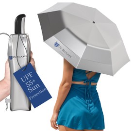 UV-Blocker Sun Umbrella UV Protection Travel Size - Auto Open - Double Vented Canopy - Windproof Sun Umbrella - 55+ UPF - 44"