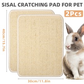 Uotey 2 Pieces Rabbit Scratcher Mat, Natural Sisal Cat Bunny Rabbit Scratching Pad, Rabbit Animal Scratch Pad Rug for Indoor Horizontal Cat Floor Scratching Mats Rug, Furniture Protector (Beige)
