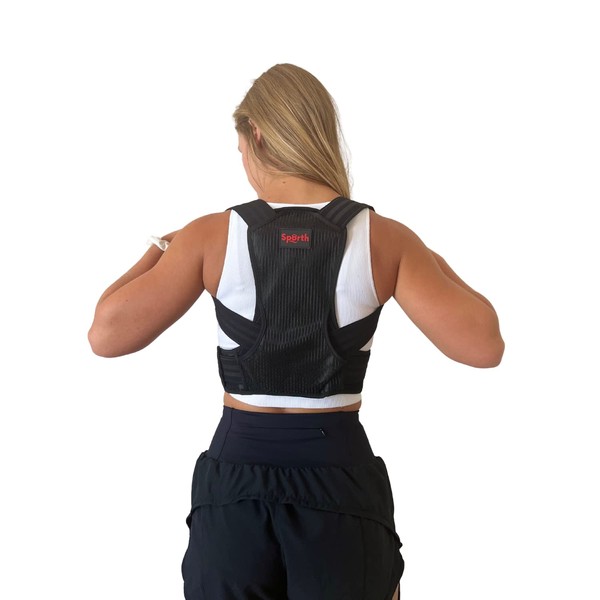 Sporth - Corrector de postura para hombres y mujeres: totalmente ajustable y cómodo, proporcionando alivio del dolor en cuello, hombros, clavícula y espalda (mediano)