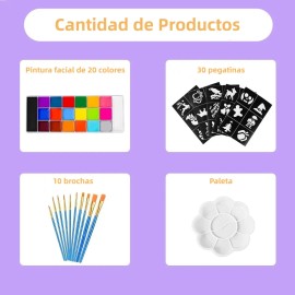 Set Pintura Facial 20 Colores Hipoalergénica Con Brochas