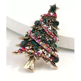 Unbranded Vintage Luxury Shiny Rhinestone Vibrant Christmas Tree Brooch Badge Pin Gift