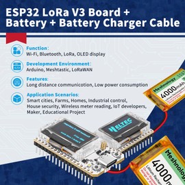Meshnology ESP32 LoRa V3 Development Board + 4000mAh Battery + USB Charger Cable Set - with 915MHz Antenna WiFi Bluetooth and SX1262 LoRa V3 Devices for Meshtastic Arduino LoRawan IOT Maker