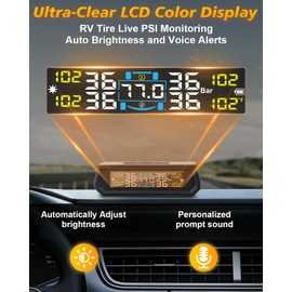 NSDXCT RV Tire Pressure Monitoring System, Wireless TPMS with Solar Charger and USB, 4 Sensors and 6 Alarm Modes Real-time Color LCD Display Tire Pressure Monitor System for SUV Mpv Sedan Truck