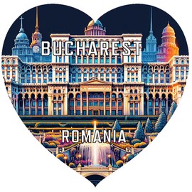Bucharest Romania Travel Souvenir Destination Die Cut Heart Shaped Fridge Magnet 2-Inch