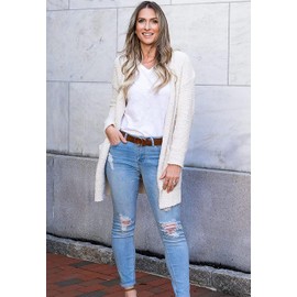 Jhsnjnr Womens Long Sleeve Fuzzy Knitwear Coats Casual Chunky Knit Open Front Cardigan Sweaters White