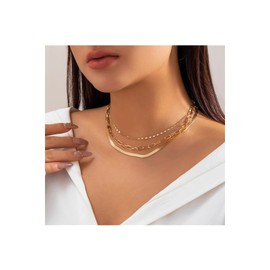 Habselikob Women's Multi-Layer Chain Gold Stackable Snake Chain Chains with Heart Zirconia Cross Pendant Gold Jewellery, Stainless Steel