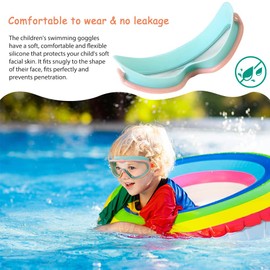 Tyuodna Kids Swimming Goggles,Goggles Kids 3-8,Childrens Goggles Attached Ear Plugs,Swim Goggles with Nose Clips Swimming and Kids Swimming Cap,Anti-Fog, Waterproof, UV Protection (Pink-Green)