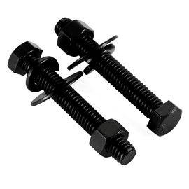 5/16-18 x 2-1/2" Hex Head Screws Bolts, Nuts, Flat & Lock Washers, Fully Threaded, Stainless Steel 18-8, Black Finish, 8 Sets