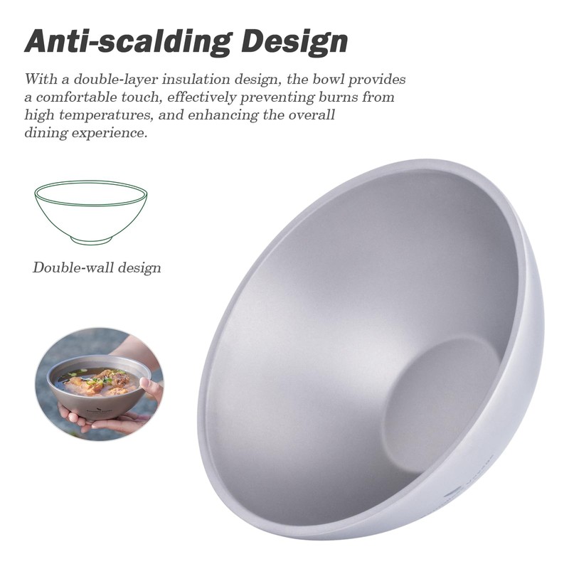 Boundless Voyage Outdoor Titanium Double-Wall Bowl Camping Hiking Picnic Home