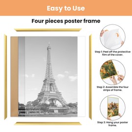 upsimples 24x36 Poster Frame Gold 3 Pack, Scratch-Proof Picture Frames 24 x 36 for Photo Gallery - Slide-In Strips, Horizontal or Vertical Wall Mounting