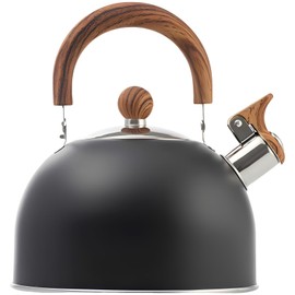2.64 Quart Whistling Tea Kettle, Stove Top Stainless Steel Tea Pots, With Wood Pattern Anti-slip Handle Pleasant Whistle Sound, Quick Heating, Anti-Dry, Universal for Gas, Induction, Electric Stoves