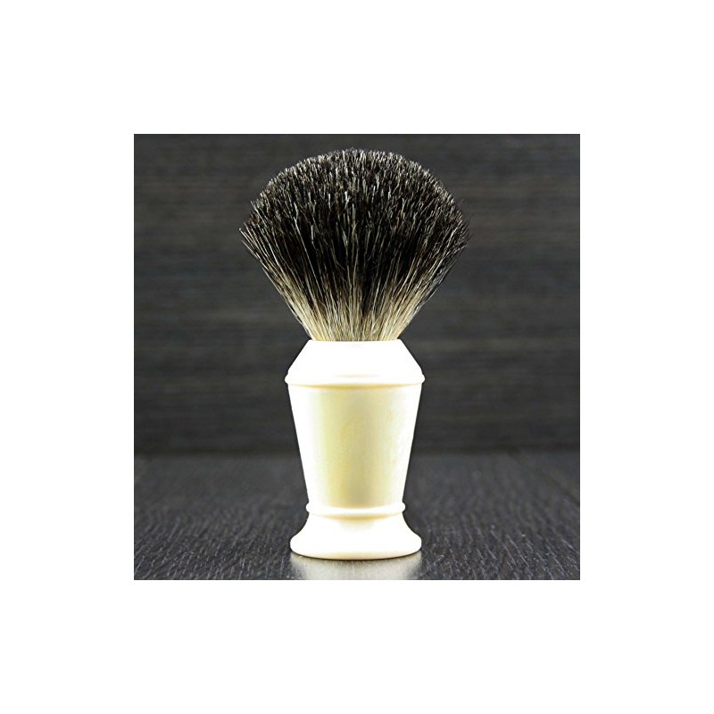 Men's Pure Black Badger Shaving Brush in Ivory Colour Handle.