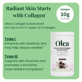 Olea Grass-Fed Collagen & Bone Broth Powder – Collagen Peptides, Hyaluronic Acid, MSM, Glucosamine, Rich Chocolate – Supports Skin, Hair, Nails, Joints, Gut Health – Non-GMO, 24 Servings