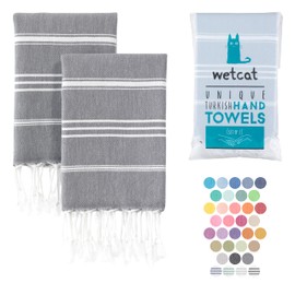 WETCAT - Toallas de mano turcas con lazo para colgar (20 x 30) - Juego de 2, 100% algodón, suaves, prelavadas, bohemias, toallas de mano decorativas únicas para baño (gris oscuro)
