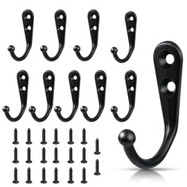 JIUZI Black Wall Mounted Coat Hooks, Rustproof Metal Hooks for Hanging with Screws—Perfect for Bathroom, Kitchen, Hat, Towel, Keys, Bag. Versatile and Convenient Wall Hooks (10 Pack)