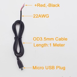 ELNONE 1M/3.3FT Micro USB Pigtail Male,22AWG 5V 3A Micro USB Male 2 Pin Bare Wire Open End Power Cable Connector with 2-Position Spring Wire Connector
